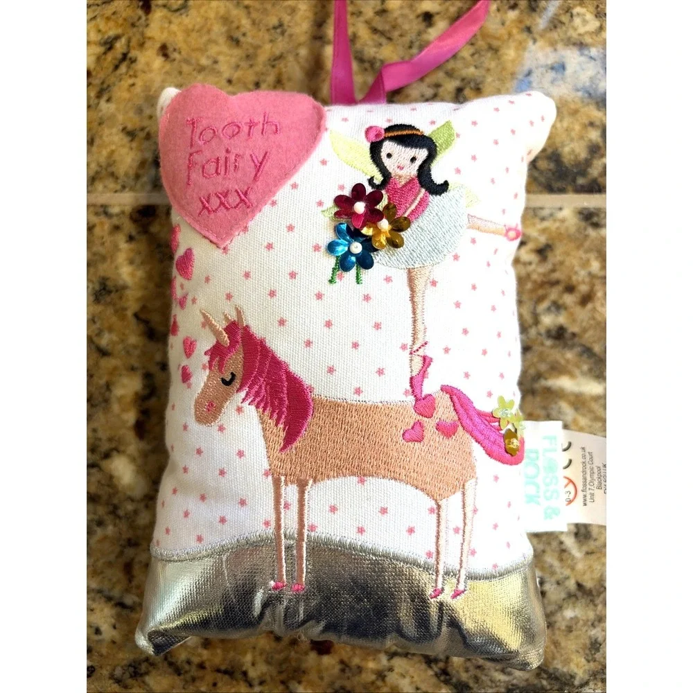 Tooth‎ & Rock Polka Dot Unicorn Heart Plush Tooth Fairy Pillow Door Hanger